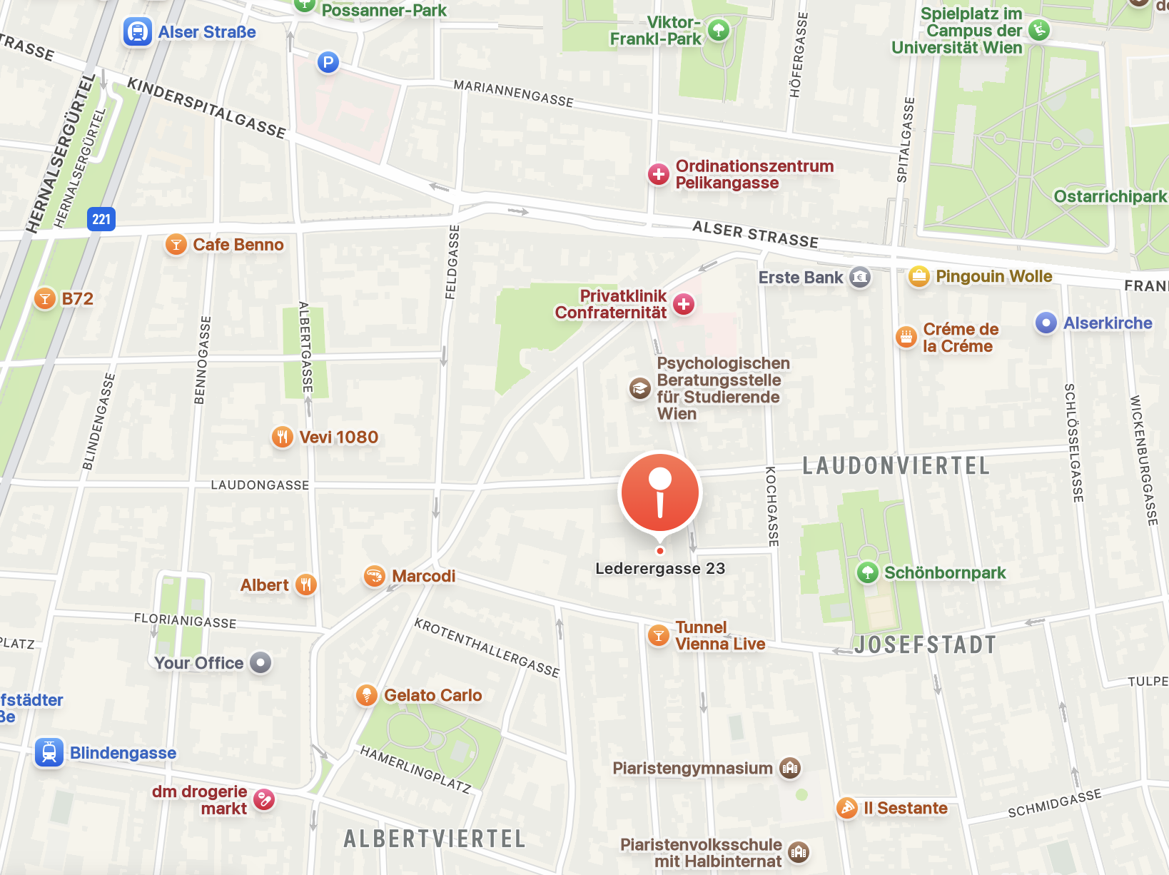 Karte 1080 Wien · Lederergasse